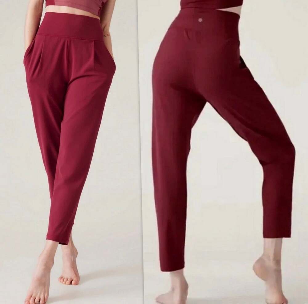 Athleta Women's Elation Pants Tapered Leg Pant Pleats Dark Red XLT Tall Active